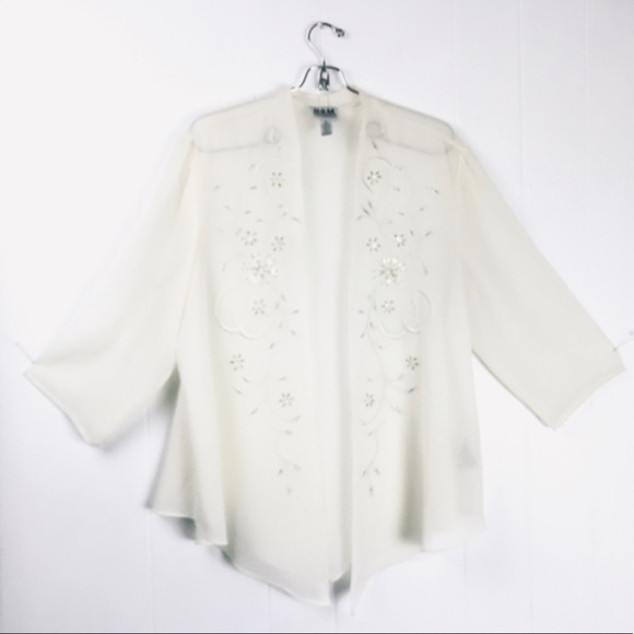 Vintage sheer sequined cover up cream size 16 top - Picture 2 of 9